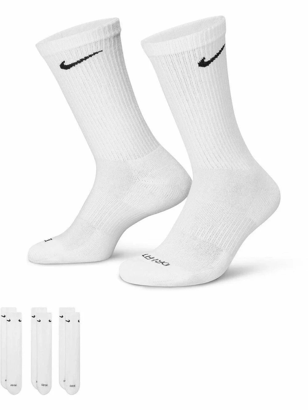 Nike Everyday Plus Cotton White High Crew Socks 3 Pack Large Mens 8 - 12 NEW